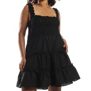 ASOS Black Sz 16 Smocked Babydoll Tiered Mini Sundress Coquette Cottagecore